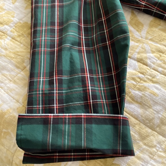 Beautiful tartan 3/4 sleeve button down shirt with gold thread XL EUC HOLIDAY - Picture 10 of 16